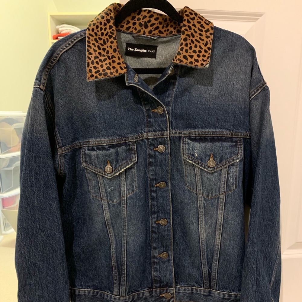 Kooples Jean Jacket with Cheetah Print Collar